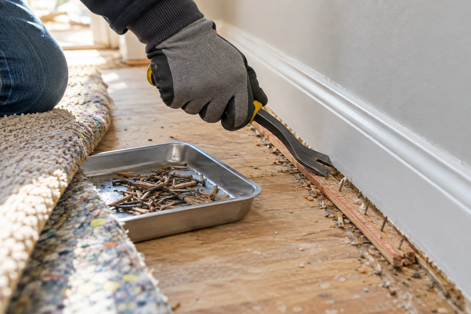 Detail from carpet padding & tack-strip removal work